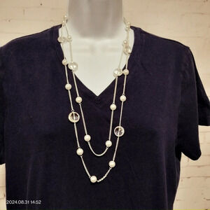 Monet Women's Silver Tone Multi Strand Necklace Acrylic Beads Accent